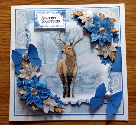 Deer and Poinsettias 1 by Helen Gomm