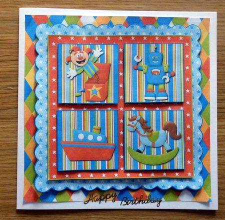 Childrens Birthday Toys 7.5 Inch Card Front with Decoupage and Inserts  by Helen Gomm