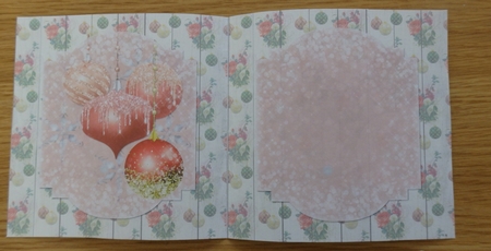 6 x 6 Card Insert Red Glitter Christmas Baubles 11 on Shabby Floral/Baubles Background by Helen Gomm