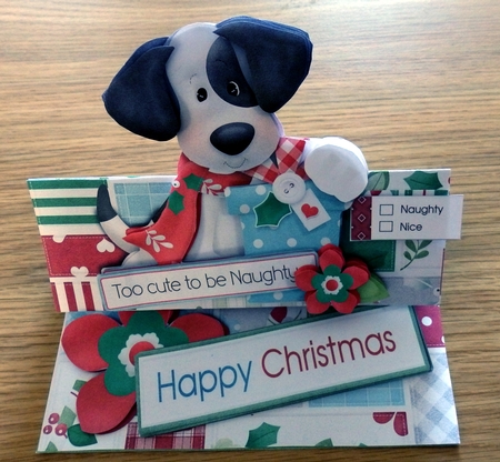Cute Puppy 3D Decoupage Christmas Easel Card by Helen Gomm