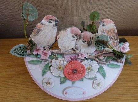 SPRING SPARROWS rocker card by Helen Gomm