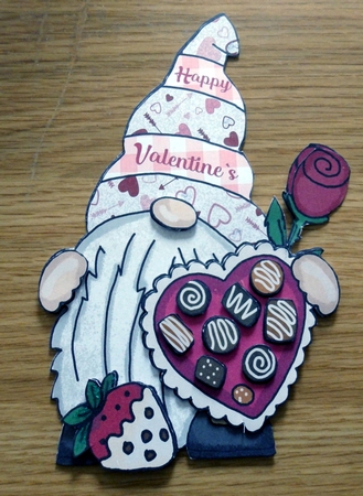 Valentine Chocolates & Roses Gnome Shaped Card by Helen Gomm