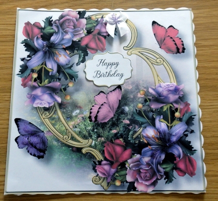 Blooms & Butterflies On Golden Frame - Soft Gothic 8x8 by Helen Gomm