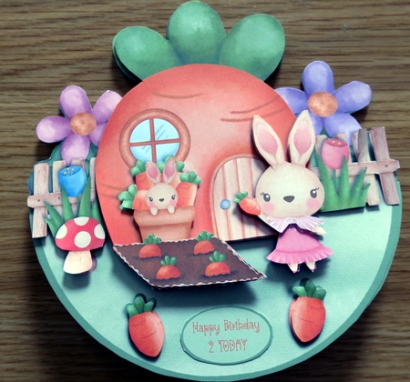 BUNNY HOUSE rocker card - birthday or Easter by Helen Gomm