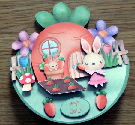 BUNNY HOUSE rocker card - birthday or Easter by Helen Gomm