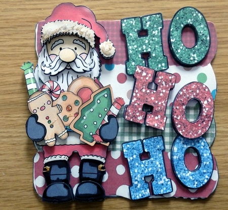 HoHoHo Santa 6 x 6 Shaped Card by Helen Gomm