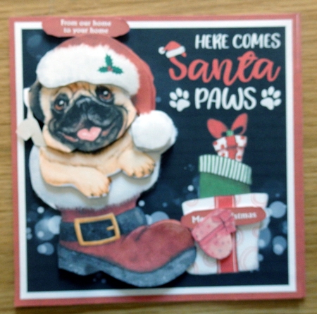 Santa Paws Decoupage Card Mini Kit 7x7 - Pug by Helen Gomm