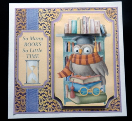 Owl so many books card front by Helen Gomm