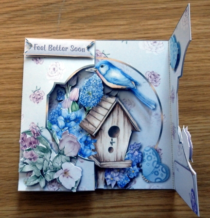 Bird, Butterflies & Birdhouse 3 - Double Gatefold Card by Helen Gomm