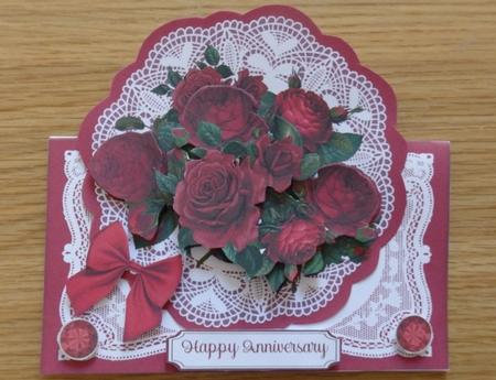 Red Roses Valentines & All Occasions 7 x 7 Shaped Card by Helen Gomm