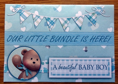 Baby Boy Birth Announcement Card and Insert by Helen Gomm