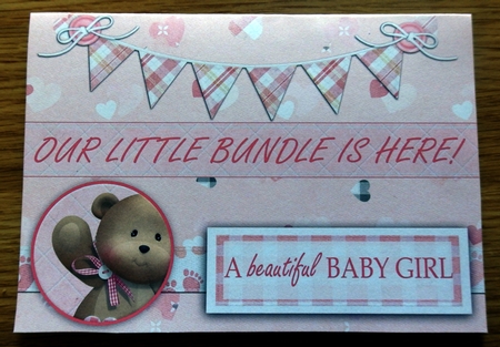 Baby Girl Birth Announcement Card and Insert by Helen Gomm