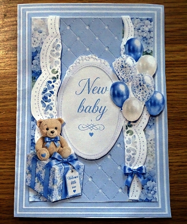 Blue New Baby Teddy & Balloons Card Topper Featured Gallery Photo
