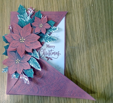 Elegant 5x7 Poinsettia Christmas Card Topper for Handmade Crafts by Helen Gomm