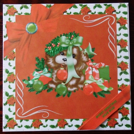 Naughty puppy 8 x 8 Christmas card front by Helen Gomm