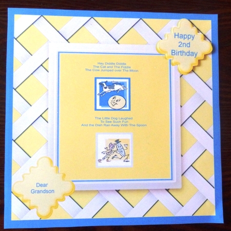 Hey Diddle Diddle 8 x 8 Nursery Rhyme card front. by Helen Gomm