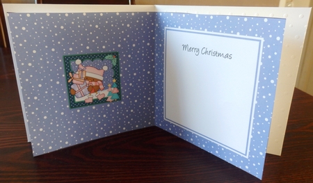 Christmas Bobbin Robin delivers lots of Presents matching insert square landscape by Helen Gomm