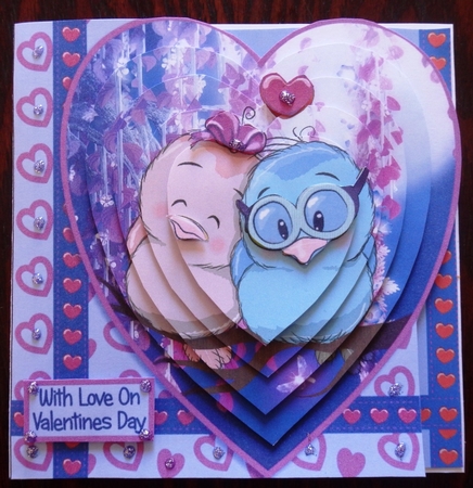 Two Cute Birds 5x5 Cut & Fold Valentine Card Minikit by Helen Gomm