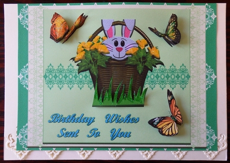 Birthday - Bunny Peeping Through Flowers by Helen Gomm