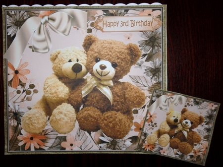 Best of friends cuddle bears with big bow 8x8 by Helen Gomm