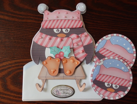 3D Shaped Christmas Card Kit  - Pip Penguin is going Sledging by Helen Gomm