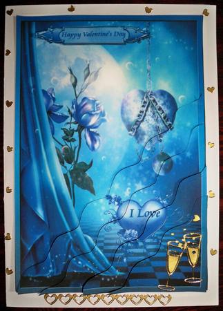Blue Roses and Hearts Wavy Corner Stacker by Helen Gomm