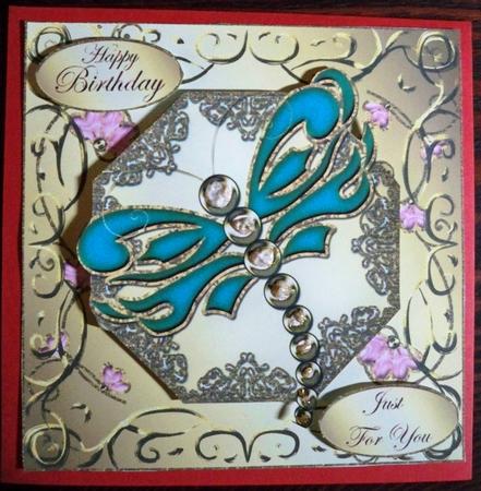 Dragonfly in Swirly Frame 8x8 Topper 1 by Helen Gomm