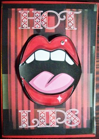 Hot Lips Birthday or Valentine Card Front by Helen Gomm