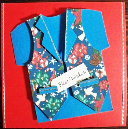 Christmas Jumble in Dark Blue Waistcoat Shaped Card by Helen Gomm