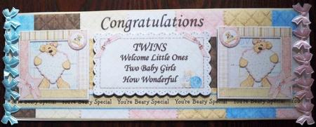 Welcome Twin Girls Large Dl Card Front by Helen Gomm
