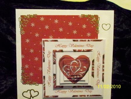 Red & Silver Heart Valentines Day Card Front by Helen Gomm
