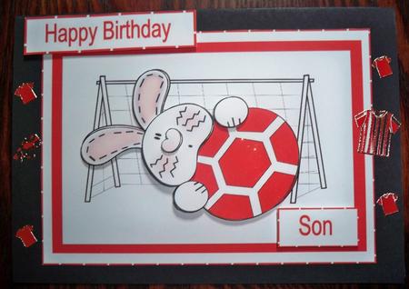 Bunny Catching a Football - Red/white by Helen Gomm