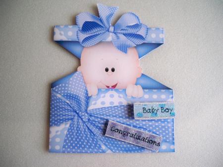 Baby Boy Present Shaped Card by Helen Gomm