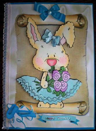 Cute Bunny Ballerina on a Scroll by Helen Gomm