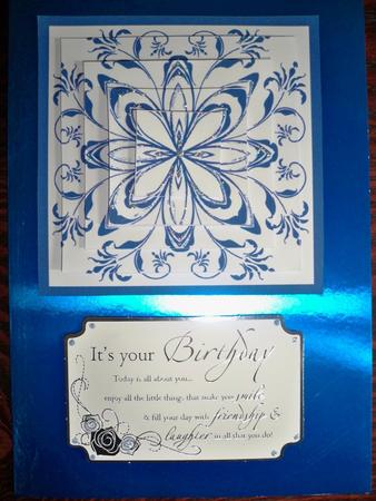 Blue and White Kaleidoscope Pattern by Helen Gomm