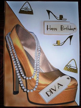 Gold High Heel Shoe and Pearls Shaped Card by Helen Gomm