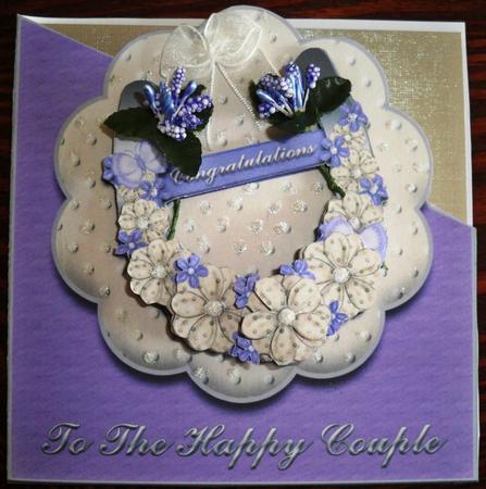 Congratulations Happy Couple Wedding Horseshoe Purple/cream by Helen Gomm