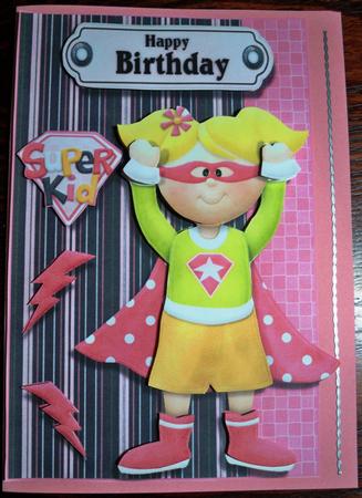 Happy Birthday Super Kid Card Front with Decoupage by Helen Gomm
