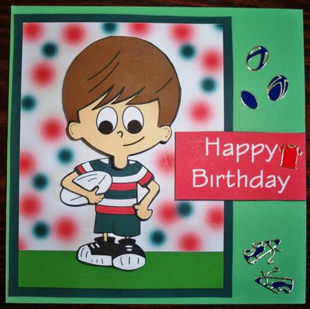 Rugby Boy (green & Red Stripes) - Decoupage by Helen Gomm