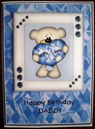 Blue & White Heart Bear - Daddy Birthday by Helen Gomm