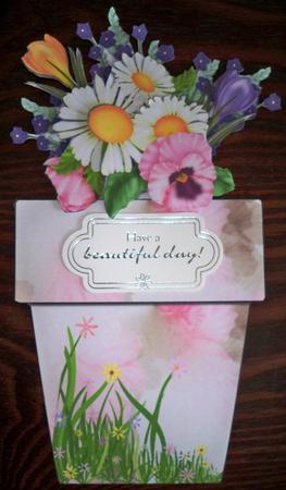 Pot of Pretty Flowers Flower Pot Shaped Card by Helen Gomm