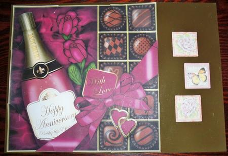 8 x 8 Anniversary Champers, Chocs N Roses Scalloped Topper by Helen Gomm