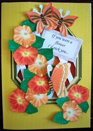 Orange Morning Glory and Butterflies - Trellis Card Kit by Helen Gomm