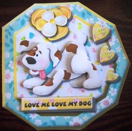 Love Me Love My Dog Octogon Cut & Fold Card Blue by Helen Gomm