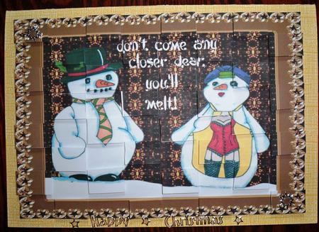 Funny Naughty Mrs & Mrs Snowman You?ll Melt Patchoupage by Helen Gomm
