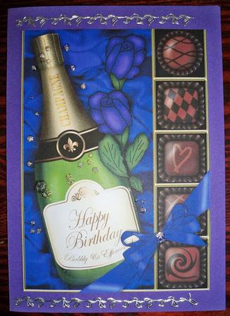 A4 Birthday Champers Chocs N Roses Card Topper by Helen Gomm
