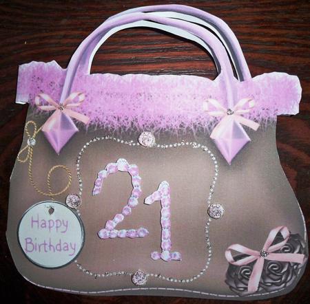 Bag Shaped Card Brown & Pink by Helen Gomm