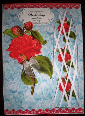 Vintage Red Rose Side Trellis Card by Helen Gomm