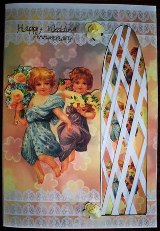 Vintage Angels with Flowers Side Trellis Card by Helen Gomm