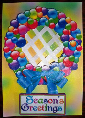 Christmas Tree Bauble Wreath Trellis Card by Helen Gomm